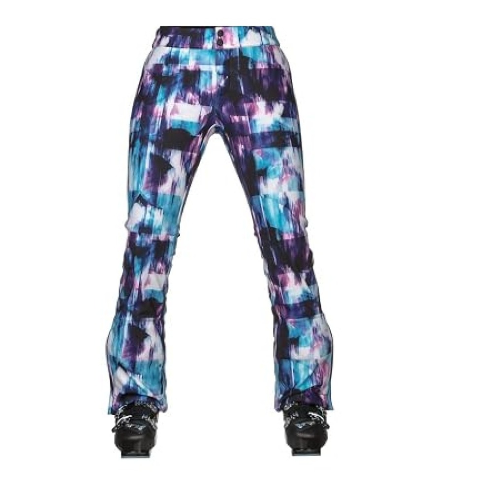 Obermeyer Printed Bond Ski Pants Woman Size 2 XS Fleece Brushed Flare Purple b3